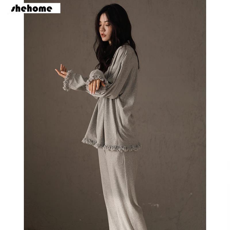 Set đồ ngủ cotton BJHG WAVW tay dài dáng rộng thời trang xinh xắn dành cho nữ