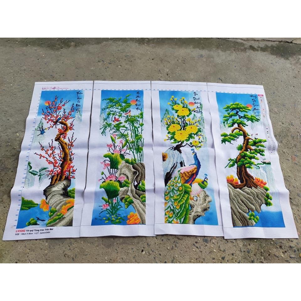 Tranh đính đá Tùng Cúc Trúc Mai LV340 (136x90cm) - Tranh thêu LV3262 (tranh chưa làm)