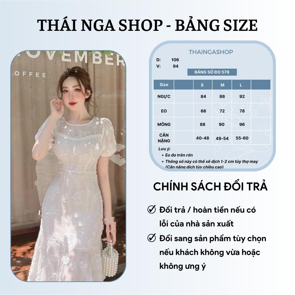 Đầm Dự Tiệc Đuôi Cá Dáng Dài Ôm Body Trắng Cổ Tròn Tay Phồng Ngắn Đi Tiệc Thaingashop D0578