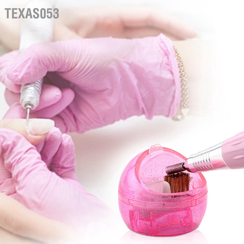 Texas053 Đầu khoan nghệ thuật móng tay mini Bàn chải làm sạch kép bụi Hộp đựng Dụng cụ đánh bóng