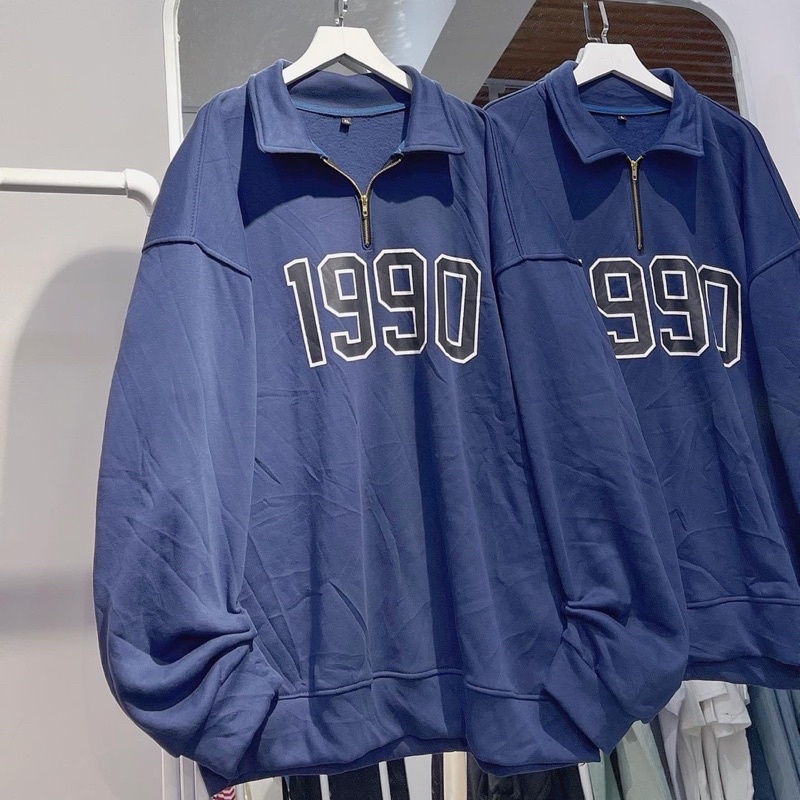 Áo Sweater 1990 Phối Zip Vải Nỉ Bông Form Rộng Ulzzang Unisex  Nam nữ unisex  Áo Sweater có cổ Jaystoree