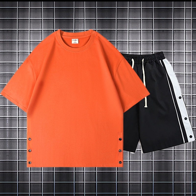 [Mẫu mới] Bộ Quần Áo Thun Nam Nữ Unisex Mùa Hè Cộc Tay Xẻ Tà Cúc Bấm 2 Bên Quần Short Thời Trang Zenkonu T225V1+S042V1