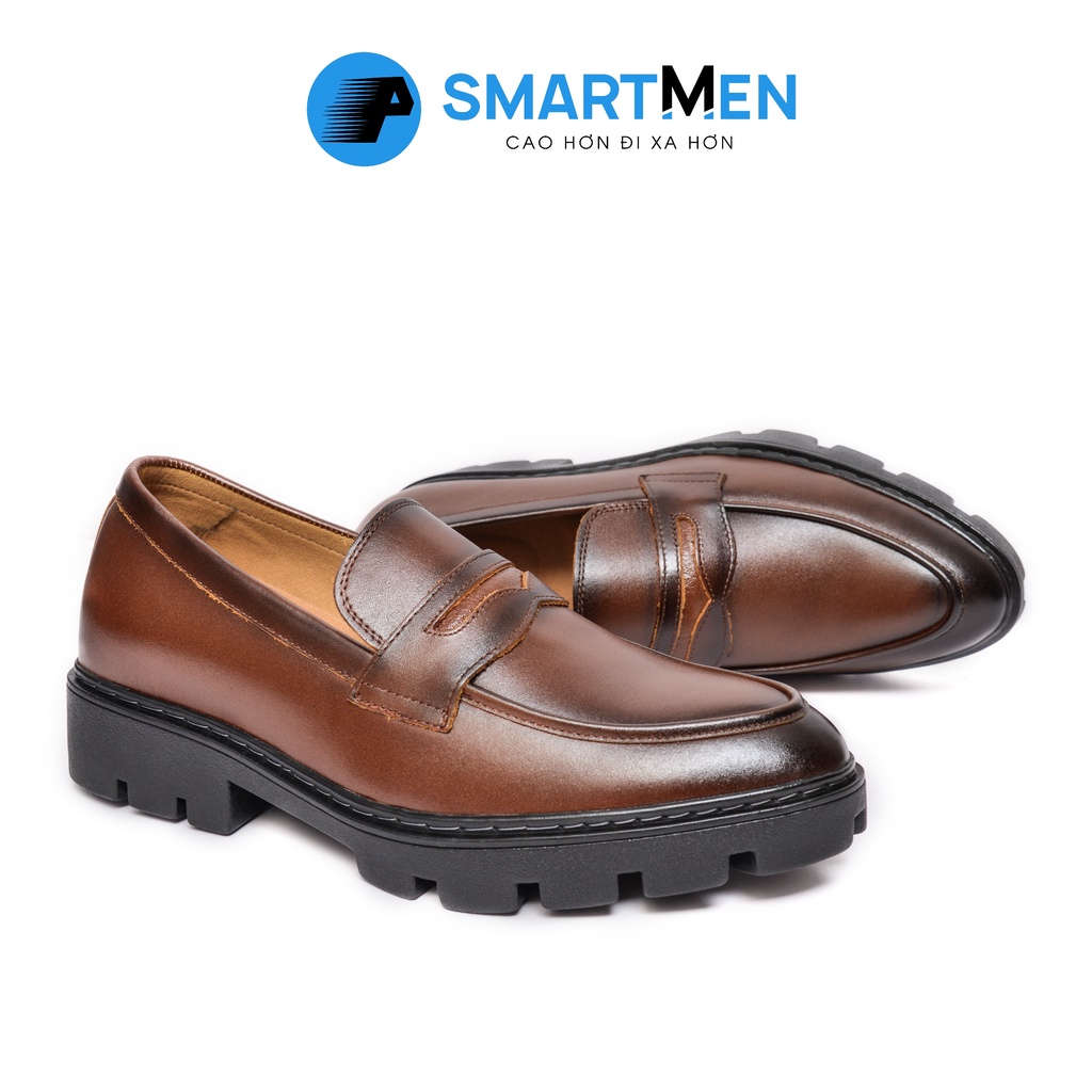 Giày Lười Da bò tăng chiều cao SMARTMEN GLC-01 Nâu