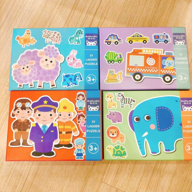 Ghép hình Puzzle cho bé 2+ 33 miếng, mỗi hộp 6 tranh 6 cấp độ