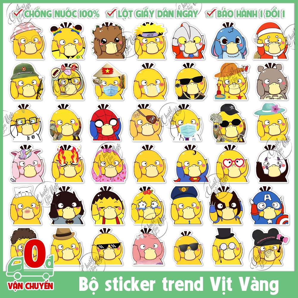 Combo 30/60 Sticker Decal Chống Nước Không Trùng Hình Dán Koduck Psyduck  Trend Con Vịt Vàng Bối Rối Ôm Đầu Dễ Thương | Shopee Việt Nam