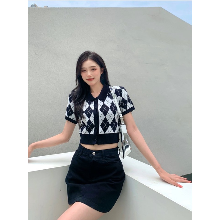 HUANG YOYO Áo khoác len dài tay kiểu Hàn Quốc retro họa tiết ca rô thời trang cho nữ