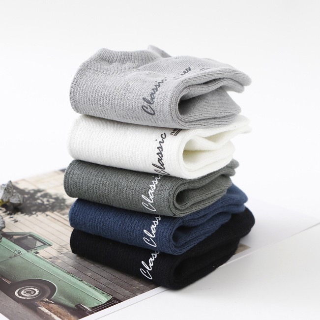 Tất (vớ) nam cổ ngắn màu trơn chất cotton hãng Pierpolo thiết kế lưới kép thông thoáng chống hôi chân