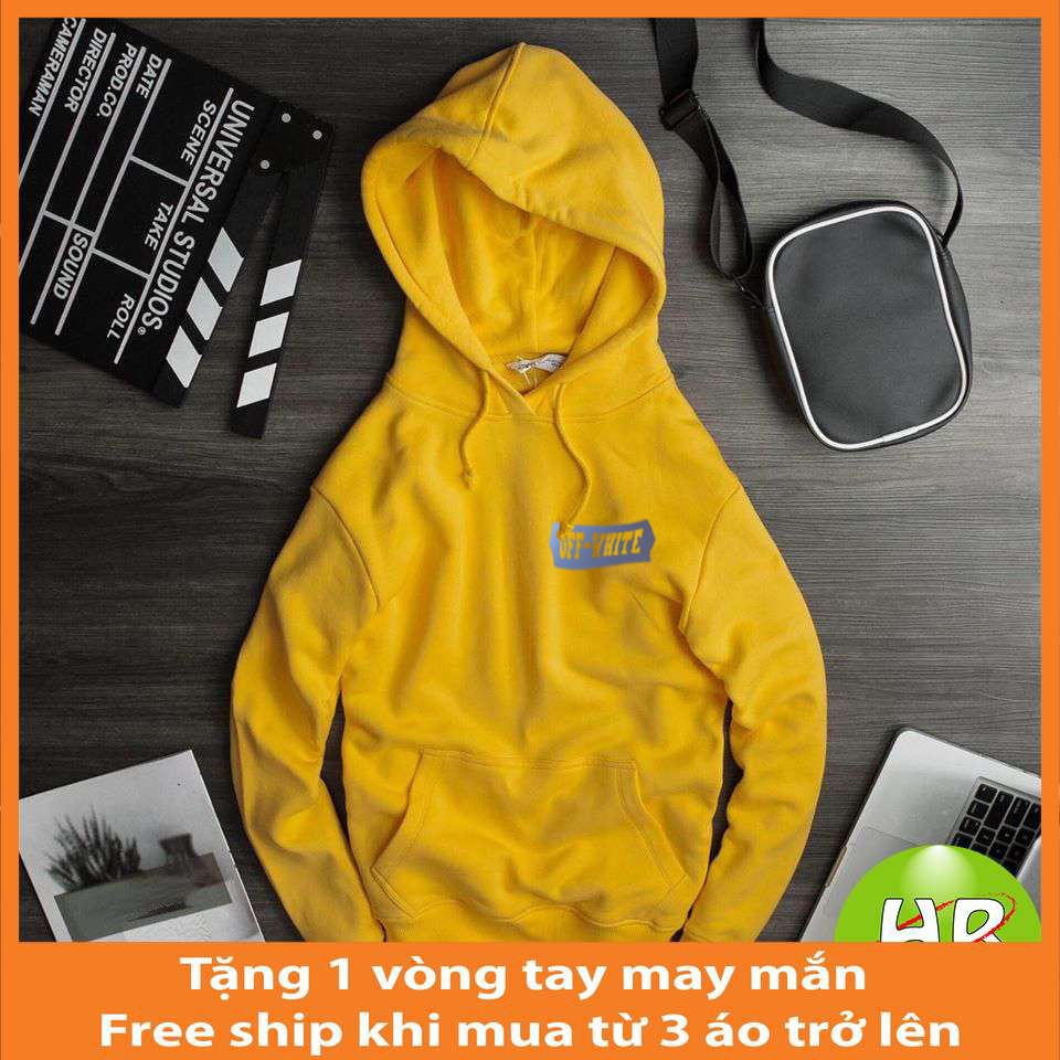 Áo Hoodie Nam Nữ  Chất Nỉ Dày Dặn Phản Quang Off White Có Mũ chui đầu