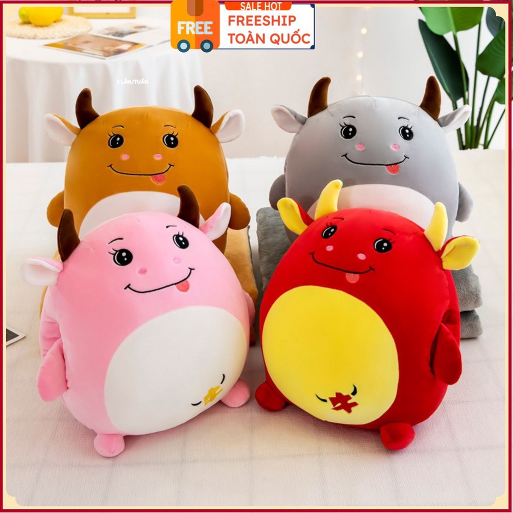 Bộ Chăn Gối Văn Phòng 2In1 Hình Trâu Thần Tài