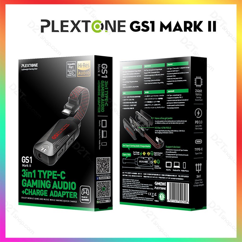 Plextone GS1 Mark II | Bộ chia cổng sạc và tai nghe type C 3 trong 1 cho iPad Pro, Macbook Pro và điện thoại