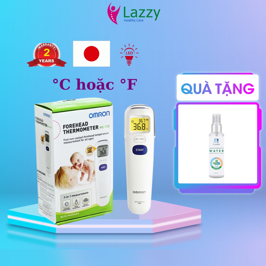 Nhiệt kế hồng ngoại, máy đo thân nhiệt OMRON MC720, đo nhiệt độ không tiếp xúc, bảo hành 2 năm, tặng kèm pin