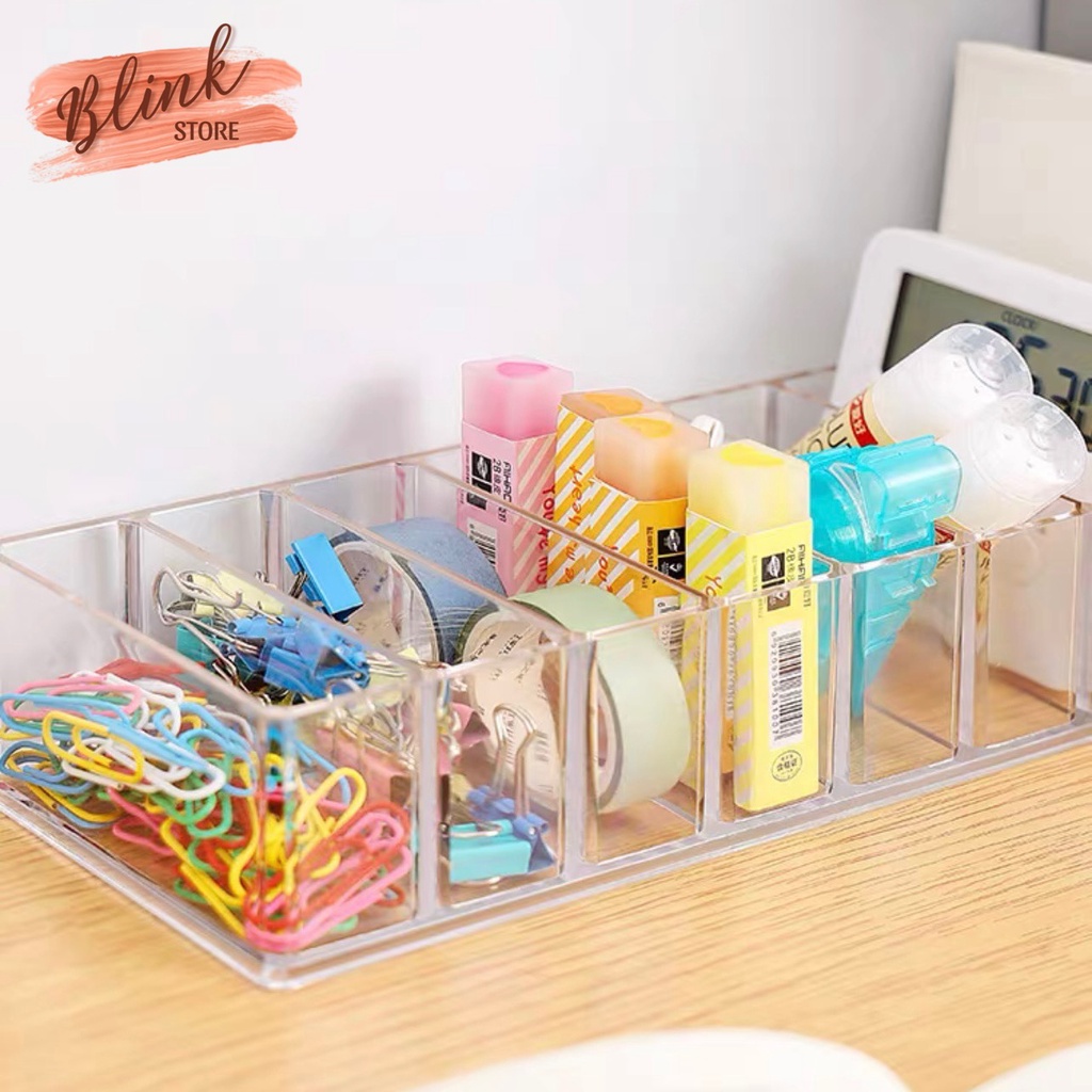 Hộp đựng dây sạc điện thoại, đựng củ cáp sạc 8 ô  chất liệu nhựa mica trong suốt, dày dặn