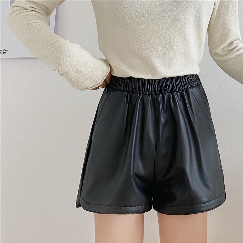 Quần short da cạp cao ống rộng dễ phối đồ thời trang Hàn Quốc
