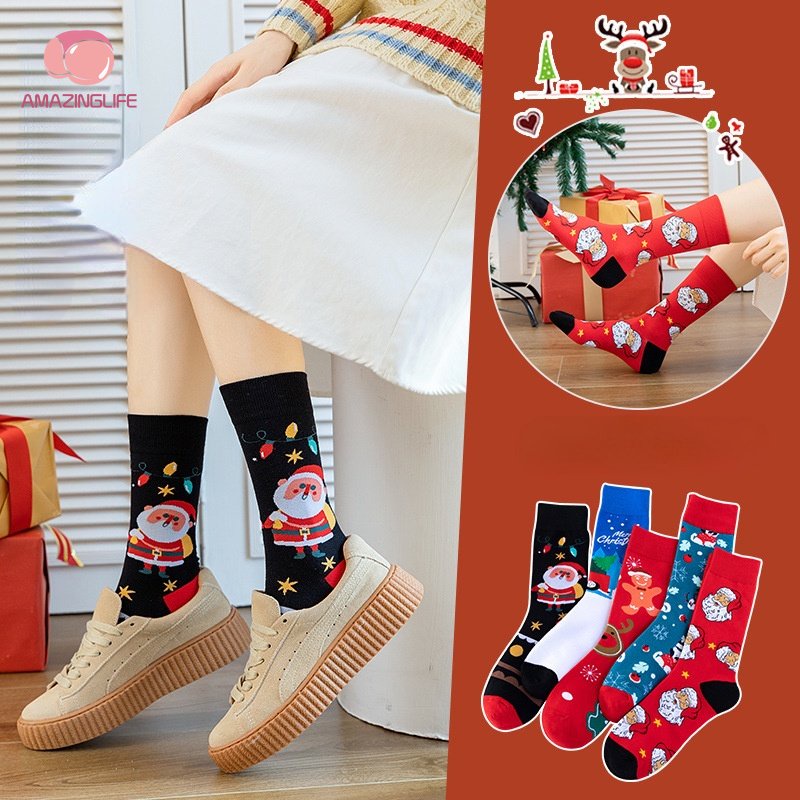 1 Đôi Vớ Cotton Cổ Vừa In Họa Tiết Giáng Sinh Hoạt Hình Thời Trang Thu Đông Cho Nam Và Nữ