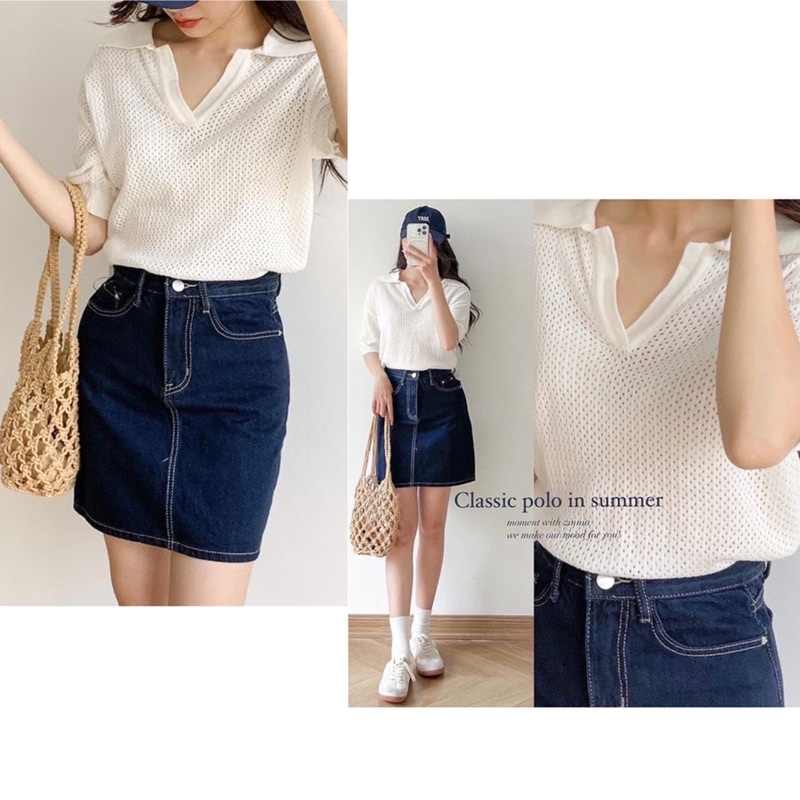 [Ảnh thật/Video] Áo croptop DING mongtogi cúc ngực cổ đức thiết kế đan Hàn Quốc