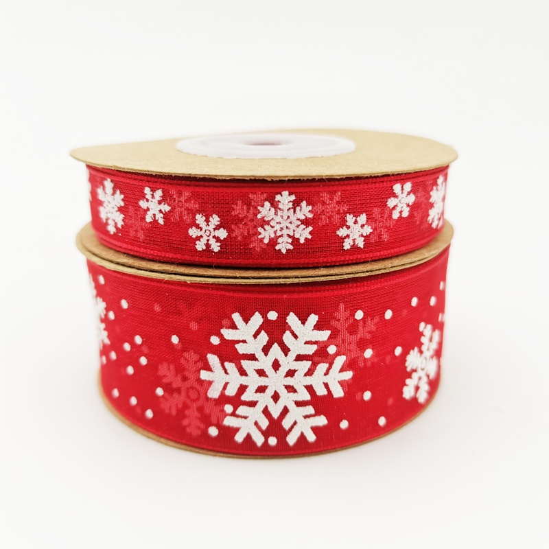 Cuộn Dây Ruy Băng Họa Tiết Bông Tuyết Màu Đỏ 10M 10mm / 25mm