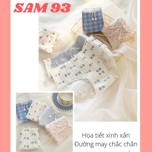 Quần Lót Nữ Cotton Thông Hơi Kháng Khuẩn, Họa Tiết Dễ Thương 💖FREESHIP💖 Quần Lót Gân Tăm Viền Ren Cao Cấp - SAM93 Q03
