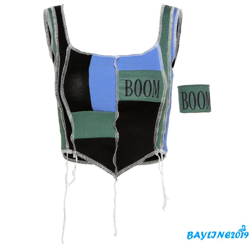 Áo Không Tay Hở Lưng Lưng Cao Màu Sắc Tương Phản Quyến Rũ Dành Cho Nữ