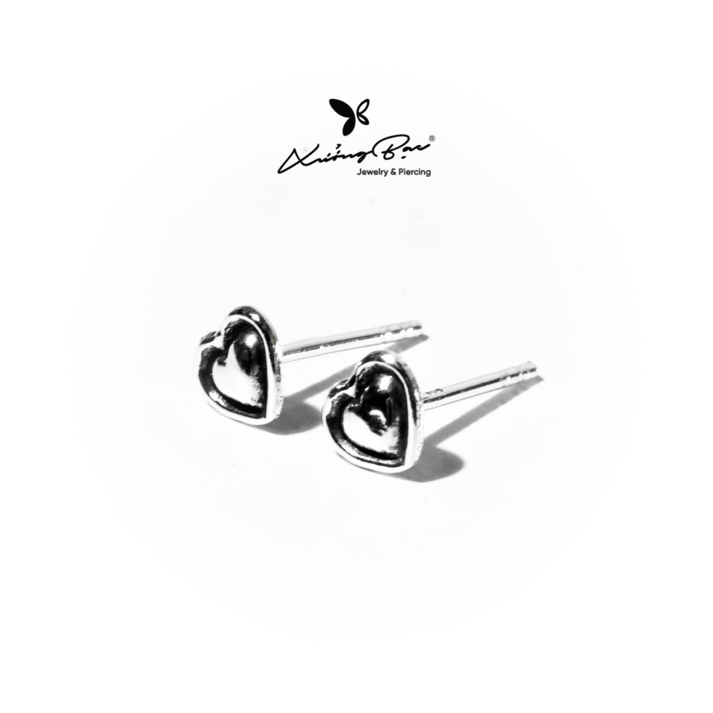 Khuyên tai bạc Xưởng Bạc thiết kế đeo tai. Bông tai bạc 925 thiết kế hình tim, chốt cánh bướm KNH9.70