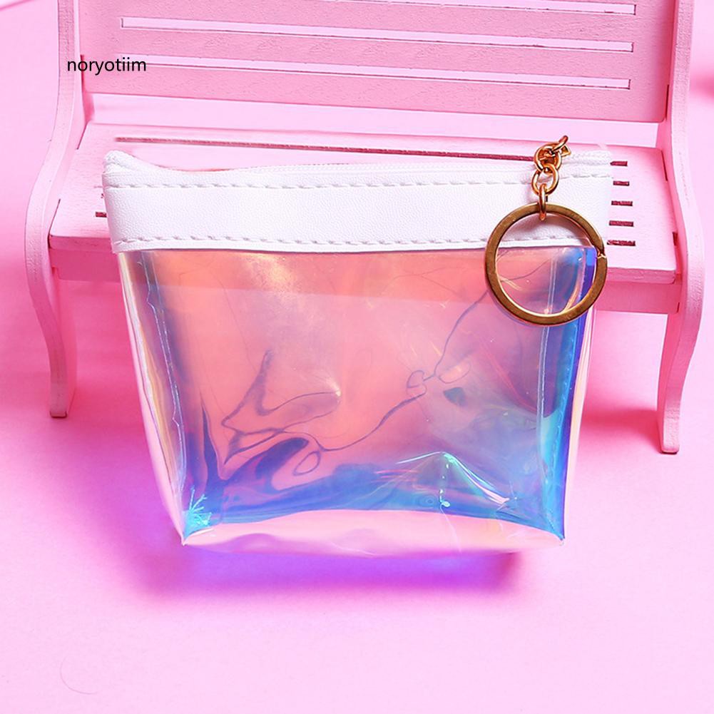 Ví nhỏ đựng tiền xu bằng da giả trong suốt lấp lánh có khóa kéo cho nữ