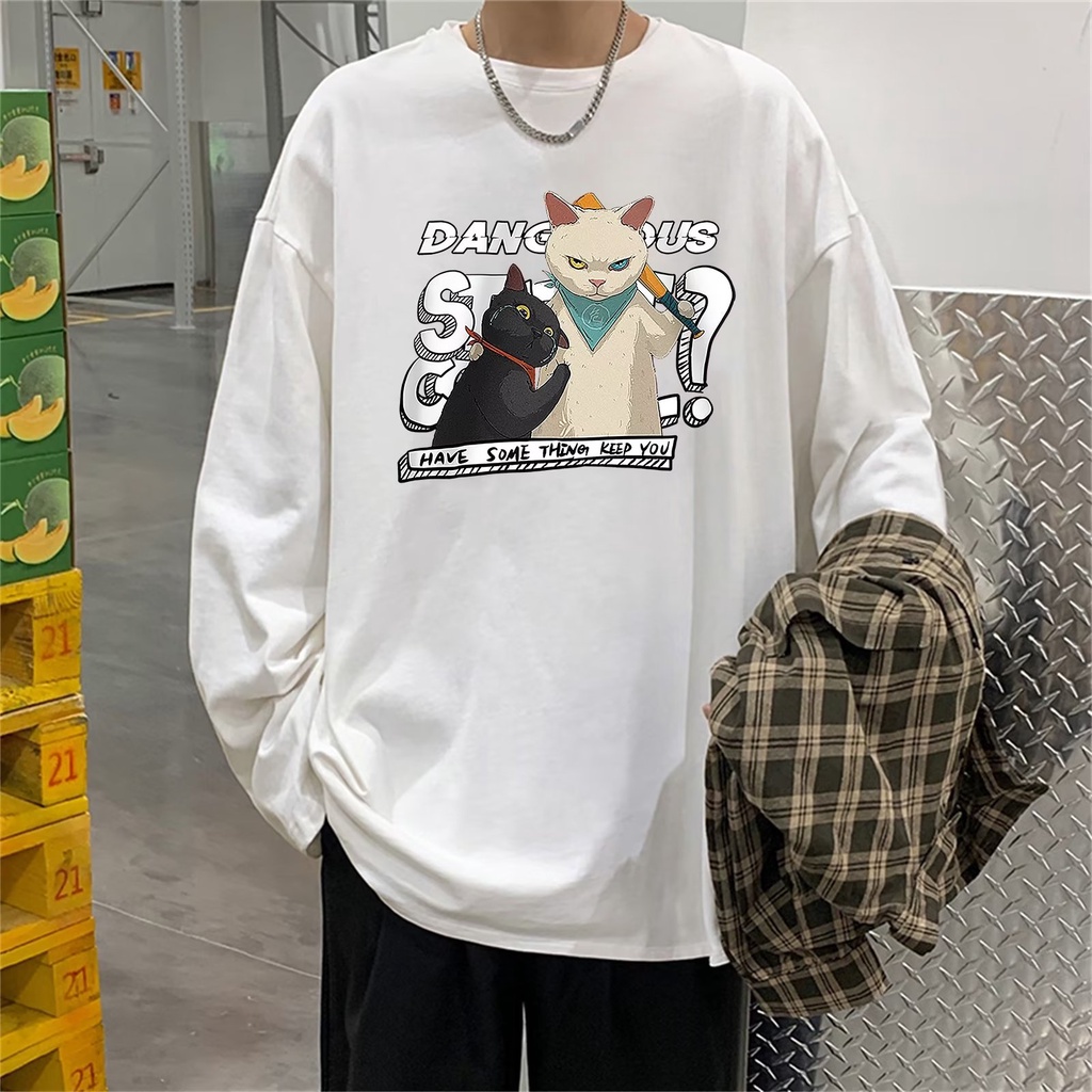 Áo Thun Tay Dài Dáng Rộng In Họa Tiết Hoạt Hình Phong Cách Hip Hop Hàn Quốc Thời Trang Cho Nam Và Nữ Size M-5XL