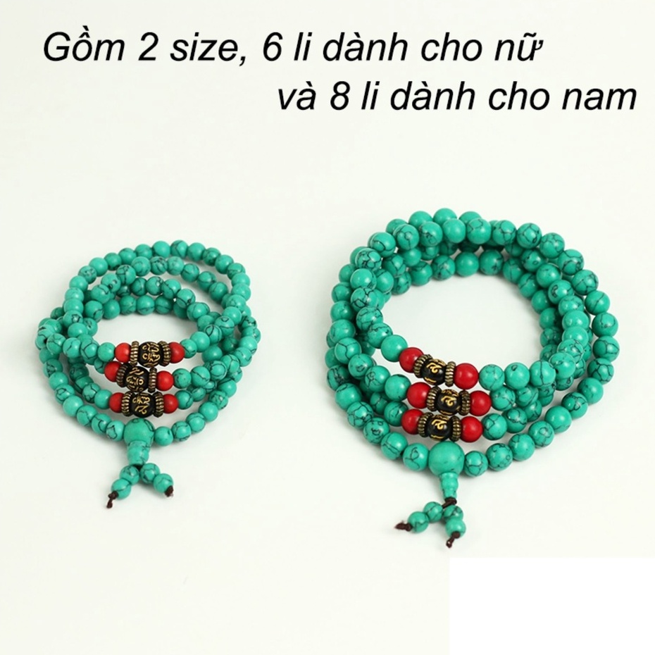 Vòng đá 108 hạt giả Ngọc Lam mix charm Om mani, GIẢM 30% LẤY ĐÁNH GIÁ - Chuỗi hạt niệm - Trong Nhà