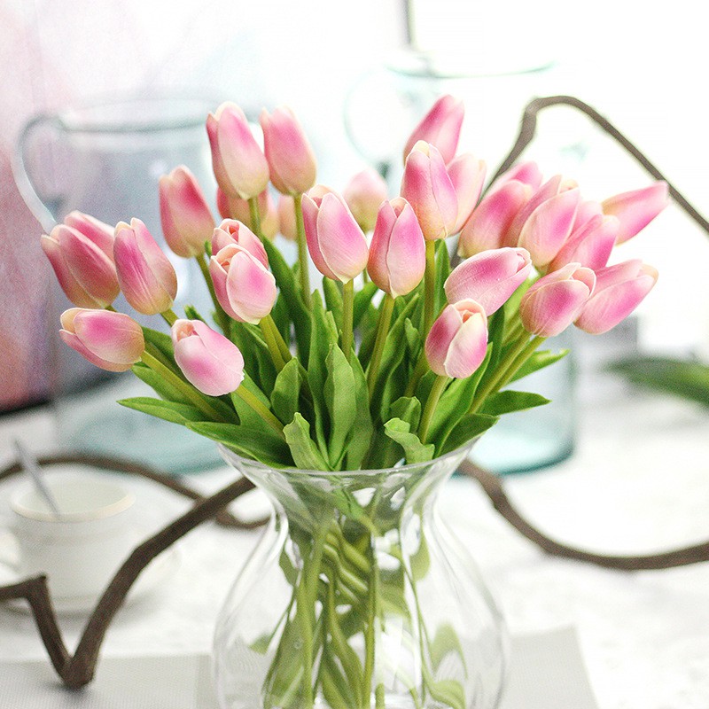 Siêu rẻ-Loại 1 lá xoăn-Hoa giả-Hoa tulip giả  bằng nhựa PU cao su cao cấp như thật - Trang trí nội thất, phòng