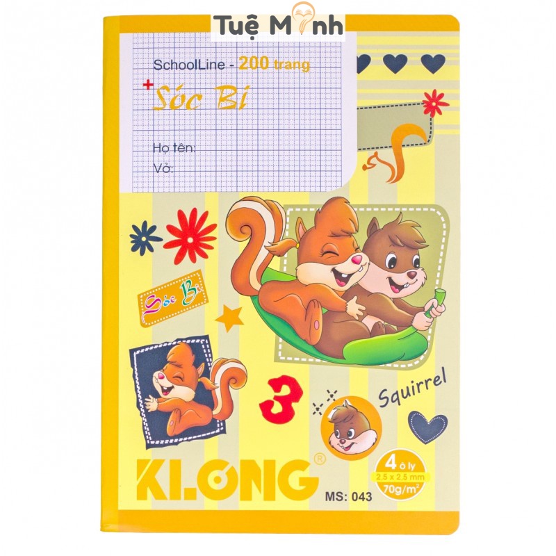Vở ô ly KLong 200 trang may dán gáy bìa dễ thương giấy 70gsm MS 043