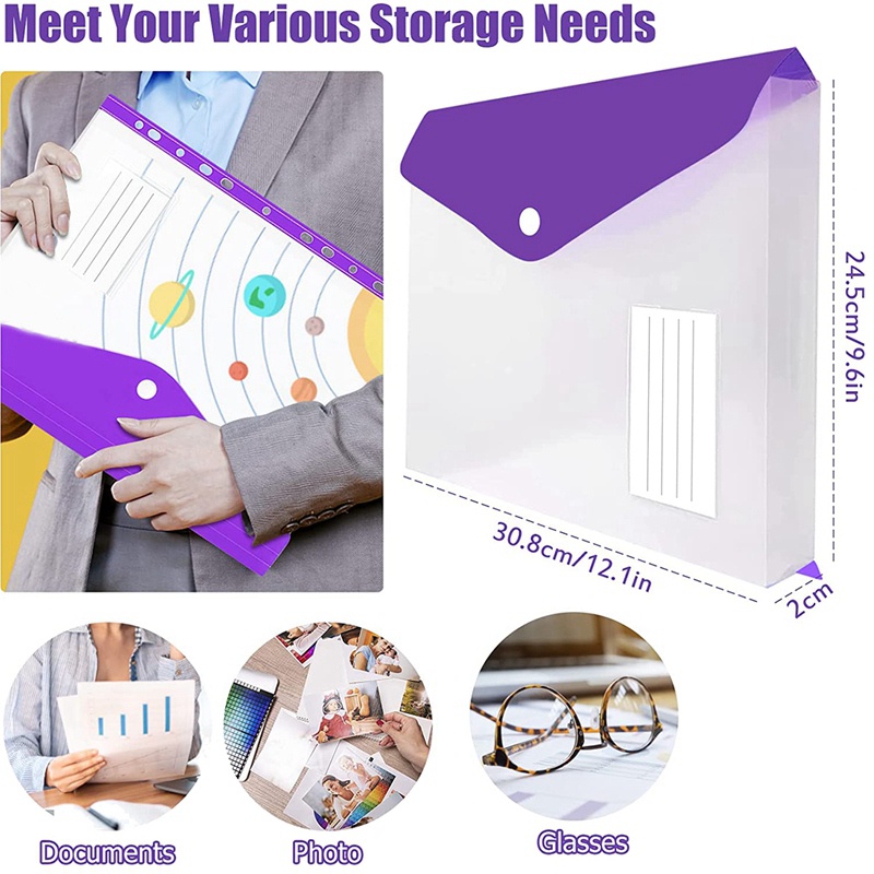 Set 12 Bìa Đựng Tài Liệu Khổ A4 Bằng Nhựa Trong Suốt Có Thể Mở Rộng Tiện Dụng