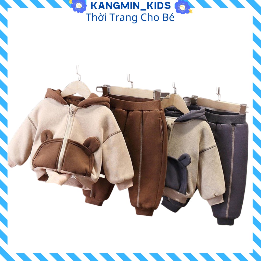 Đồ bộ nỉ bé trai Hàn Quốc Kangmin kids ,bộ nỉ bông cho bé trai bé gái NG08, quần áo nỉ bé trai bé gái từ 6-27kg