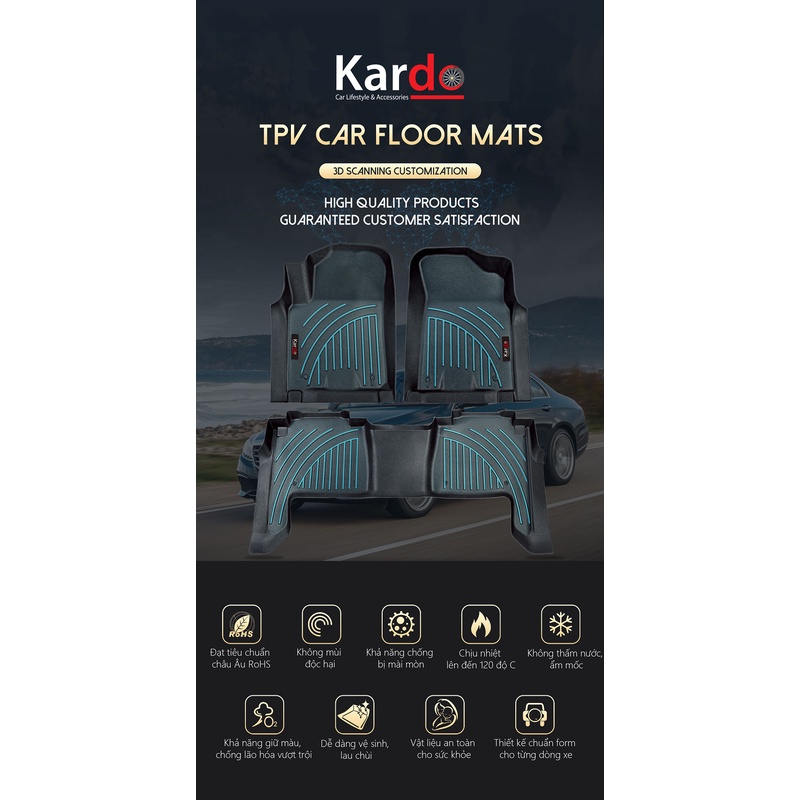 Thảm lót sàn Hyundai KONA bằng khuôn đúc hãng Kardo hoặc 3D MAXpider KAGU, Chất liệu TPV,XPE an toàn không độc hại