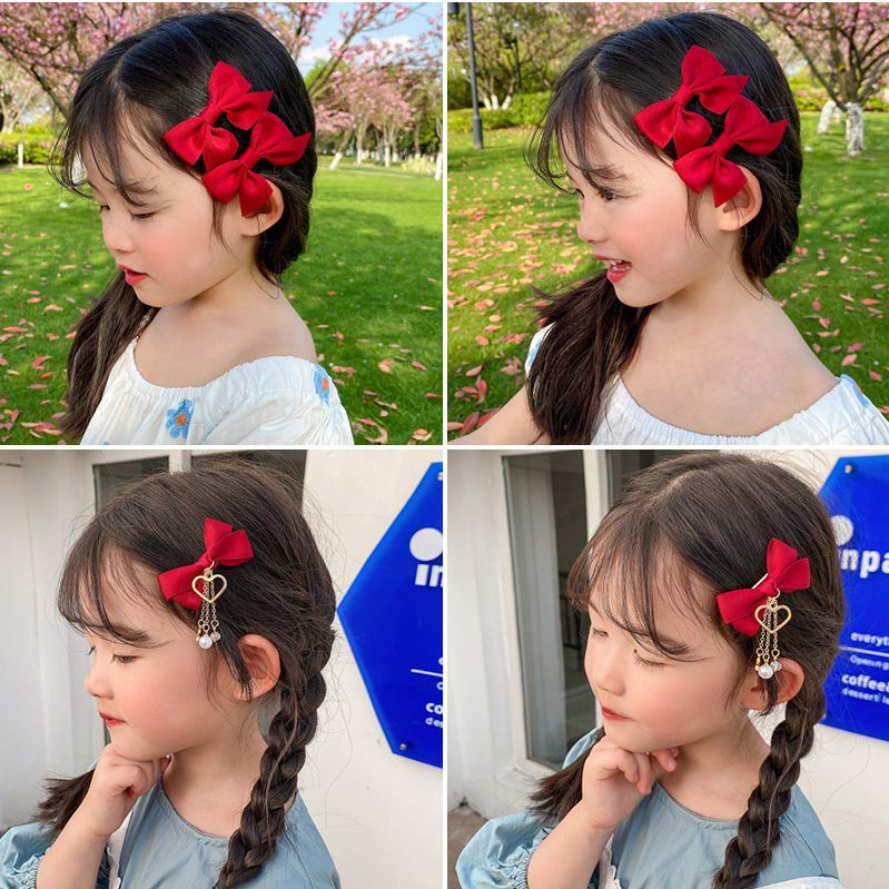 Set 2 kẹp tóc nơ màu trơn đơn giản xinh xắn giá rẻ K87