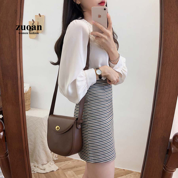 SUXI Áo Nữ Tay Dài Phối Ren Phong Cách Hàn Quốc