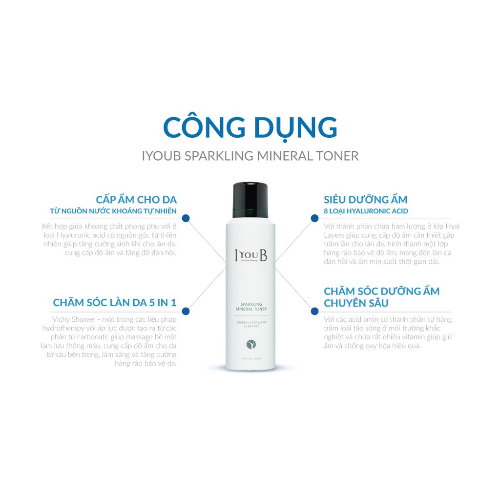 Toner xịt khoáng IyouB 𝐒𝐩𝐚𝐫𝐤𝐥𝐢𝐧𝐠 𝐌𝐢𝐧𝐞𝐫𝐚𝐥 𝐓𝐨𝐧𝐞𝐫 dịu da tức thì 160ml NPP Shoptido | BigBuy360 - bigbuy360.vn