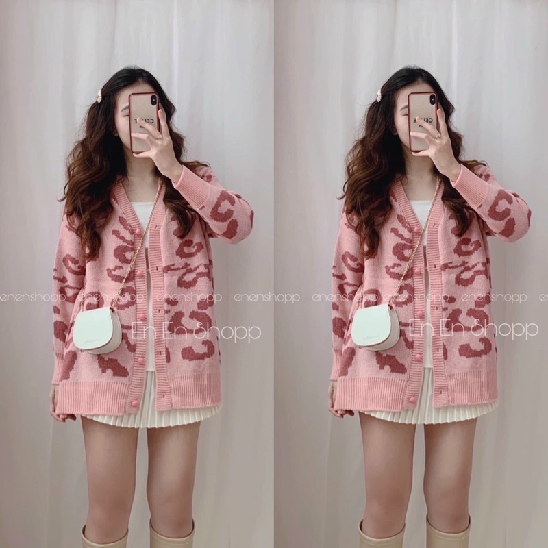 Áo khoác len cardigan hoạ tiết báo siêu đẹp