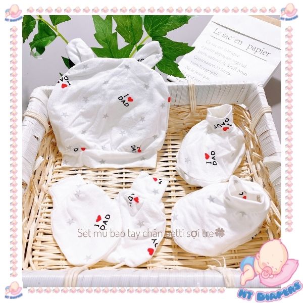 Set Bao tay,chân,mũ chất liệu cotton mịn màng