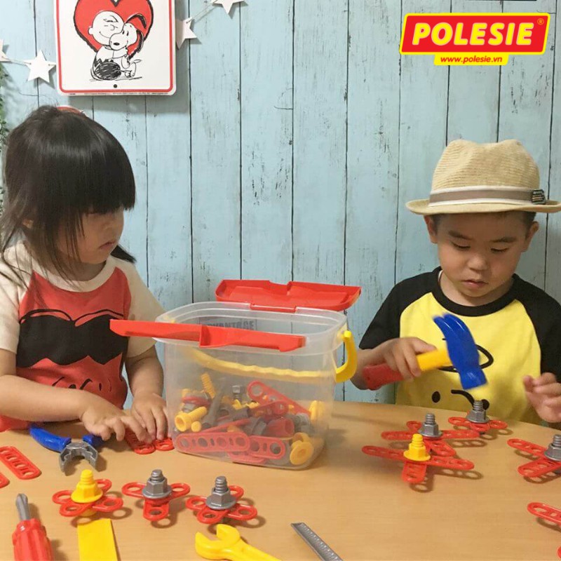 Bộ Đồ Chơi Sáng Tạo,Kỹ Năng,Dụng Cụ Kỹ Sư Kèm Nón Bảo Hộ Cho Bé 74 Chi Tiết,Nhập Khẩu Châu Âu,Chính Hãng,POLESIE 53718