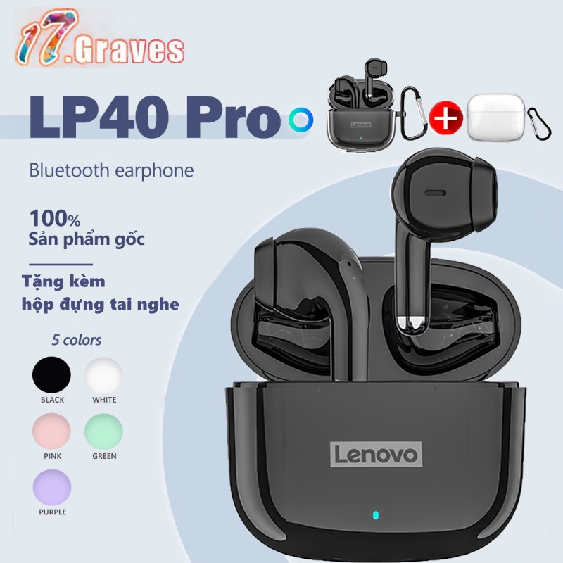 Tai nghe Bluetooth không dây Lenovo LP40 por  5.1 có Mic, Chống nước, có Hộp đựng tai nghe