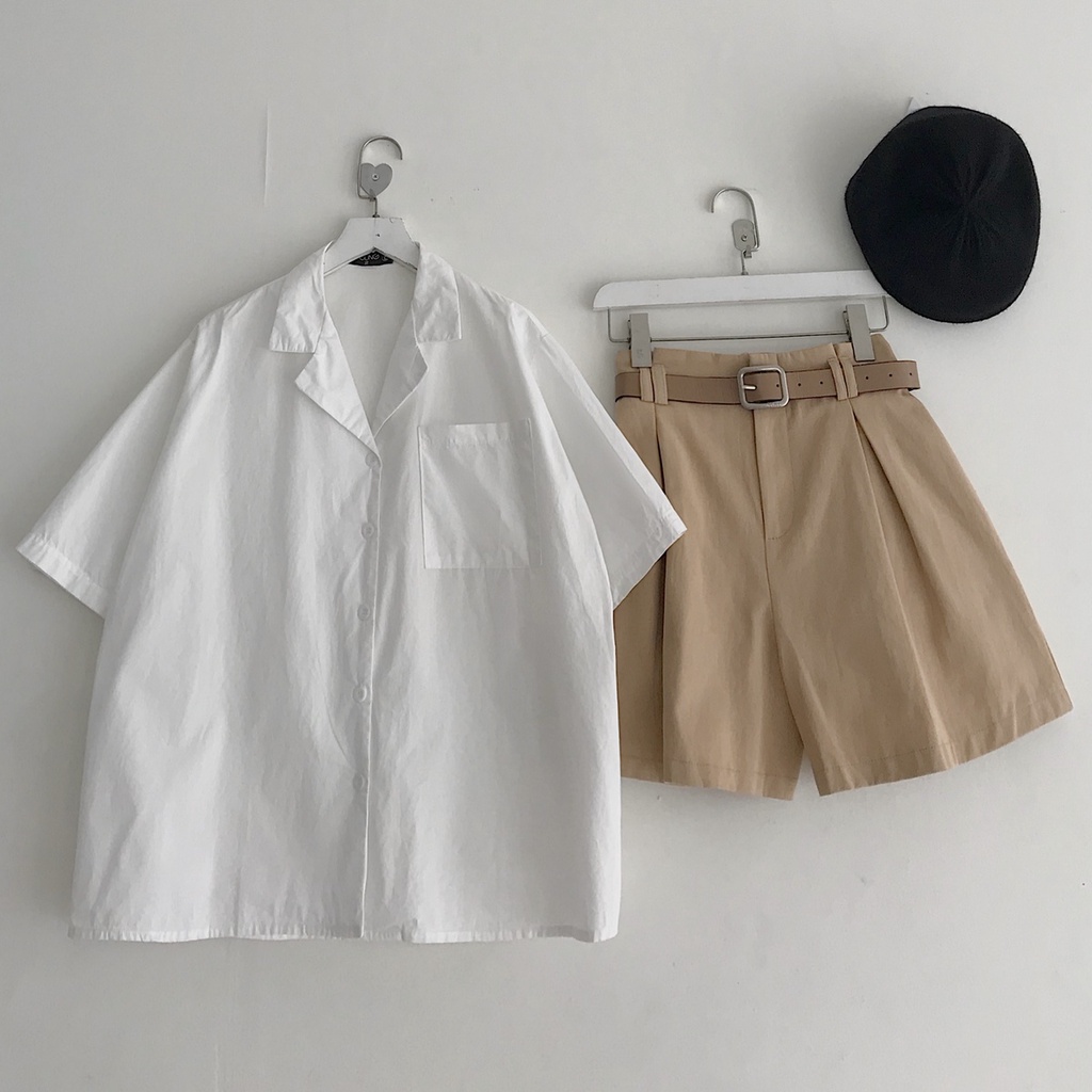 Sơ Mi Nữ Tay Ngắn JEM CLOSET  Màu Trắng Form Rộng GILTO Mix Đi Học Chơi 10371