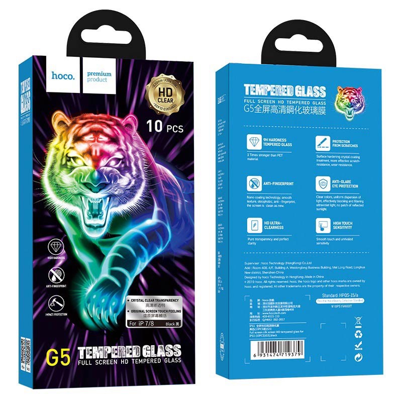 Kính Cường Lực Full Màn hình - Hoco G5 Cho Iphone 12/12PRO//11/11 Pro/11Pro Max/X/Xs/Xr / Xs Max/7P/8P/7G/8G