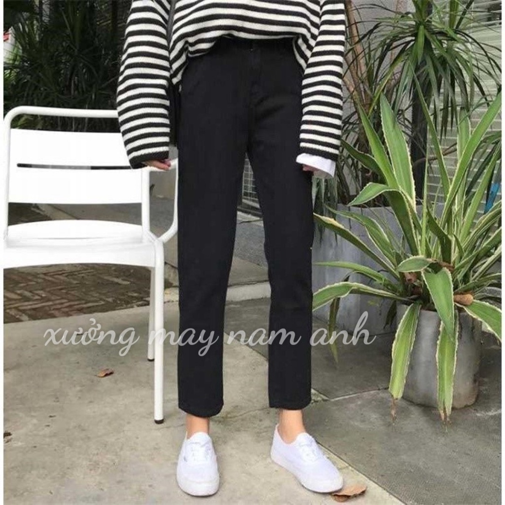 Quần Jean Bò Ống Đứng, Quần Jean Nữ Ống Suông Cạp Cao Co Giãn Phong Cách Ulzzang