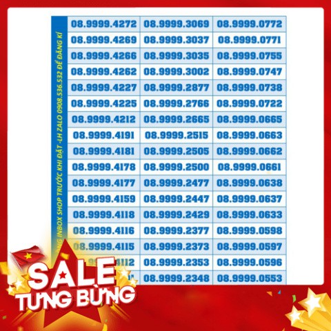 SALE SALE Sim số đẹp tứ quý 08.9999.xxxx - mạng mobifone SALE SALE