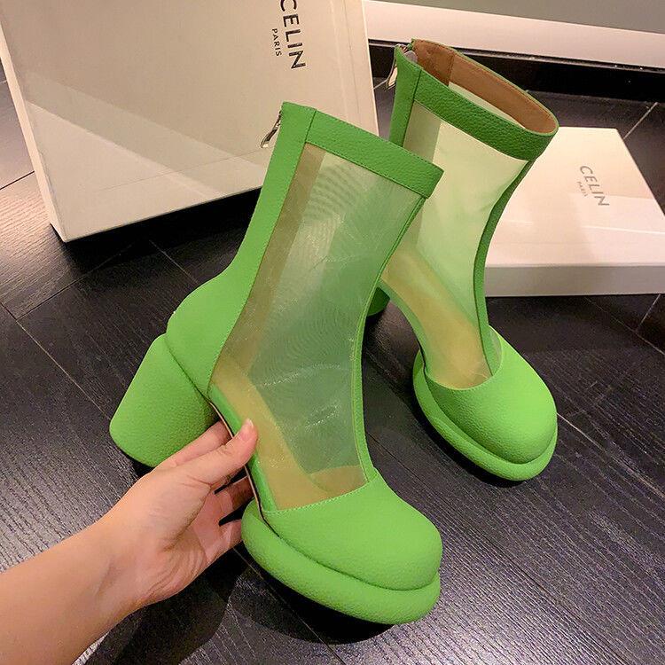 Giày Bốt Martin Phối Lưới Mỏng Gót Dày Thoáng Khí Thời Trang Mùa Hè Hàng Mới 2022 Dành Cho Bạn Nữ