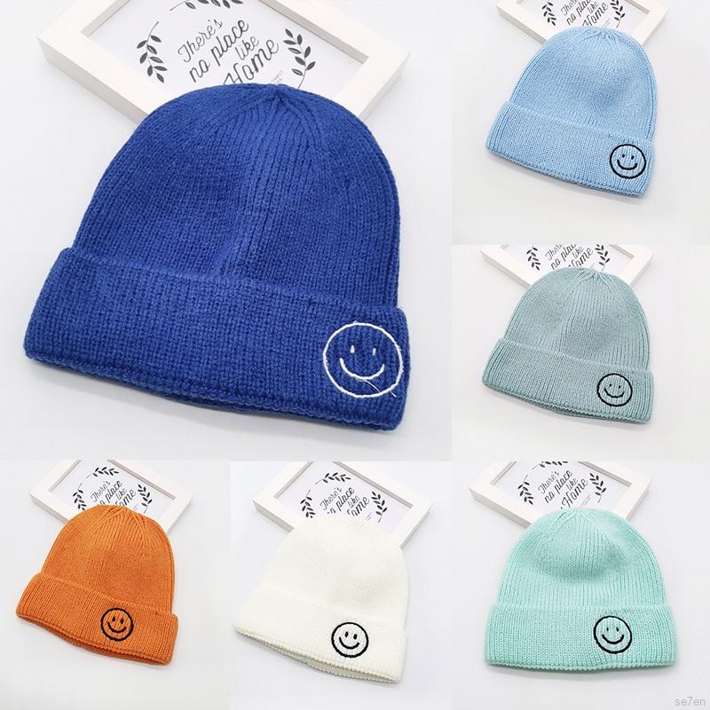 Mũ Len Trùm Đầu Hoạ Tiết Hình Mặt Cười Dành Cho Bé 3-7 Tuổi