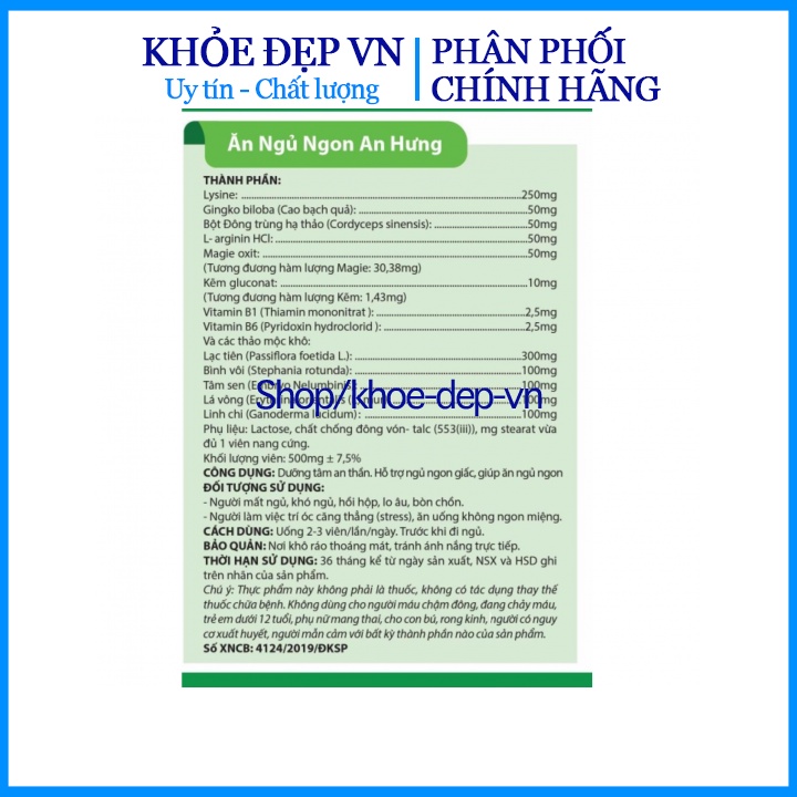 Viên Ăn Ngủ Ngon An Hưng chứa đông trùng hạ thảo, linh chi dưỡng tâm an thần - Hộp 60 viên