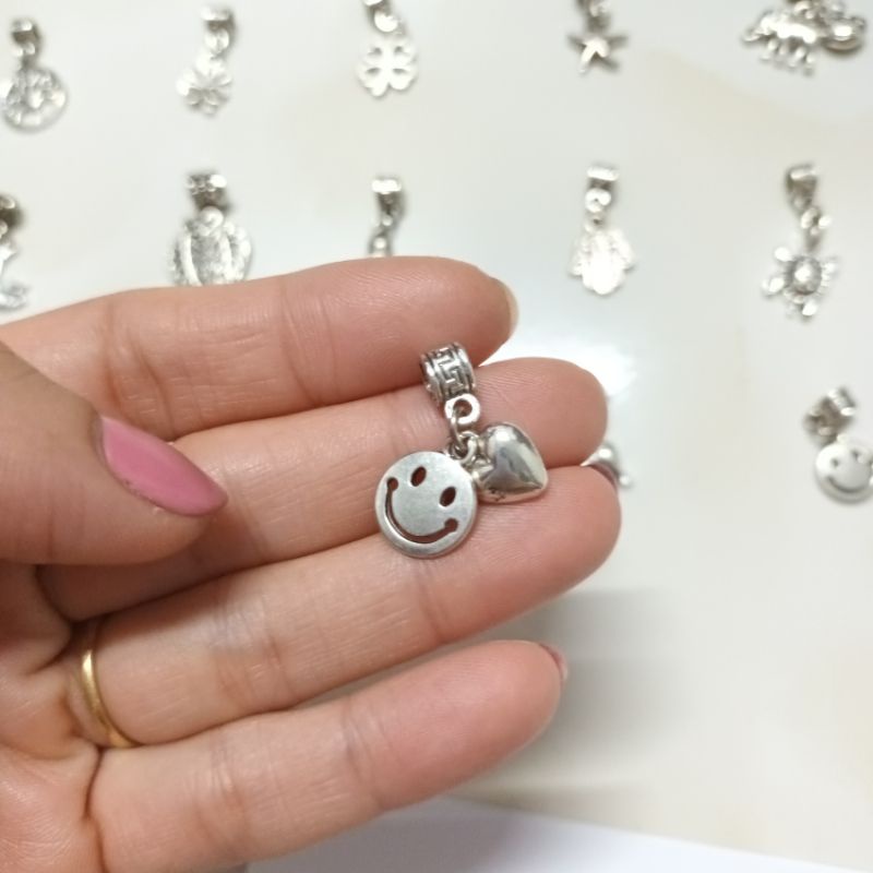 Charm Trái Tim Vui Vẻ ống lùa bạc thái làm bộ chặn xâu vòng