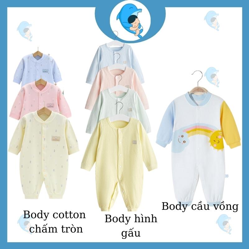 Bộ body dài tay Bodysuit cài giữa liền thân đáng yêu cho bé trai và gái sơ sinh 100% cotton cao cấp xuất Nhật