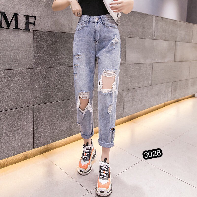FS50K_Quần Baggy Jeans Nữ Phối Rách Cao Cấp OHS3028