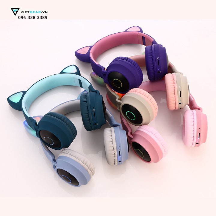 Tai nghe tai mèo cụp tai BT028C Bluetooth, led RGB, bass khỏe | BigBuy360 - bigbuy360.vn