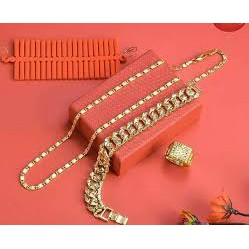Combo bộ 03 trang sức mạ vàng 18k được si 24k không rỉ ( Dây chuyền Dẹt - Lắc Tay - Nhẫn Chữ Phúc, Lộc )